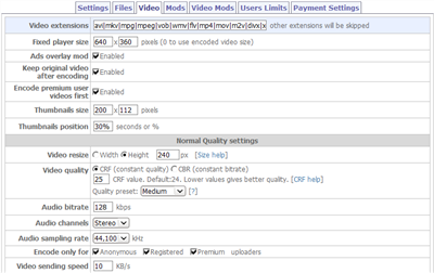 Video Settings page