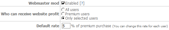 XVideoSharing Webmasters mod settings